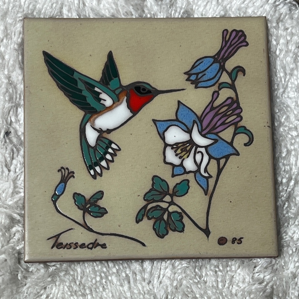 Teissedre Hummingbird Ceramic Tile - Multicolor Hand-painted Art